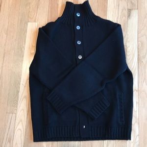 Men’s black wool, button front cardigan, large